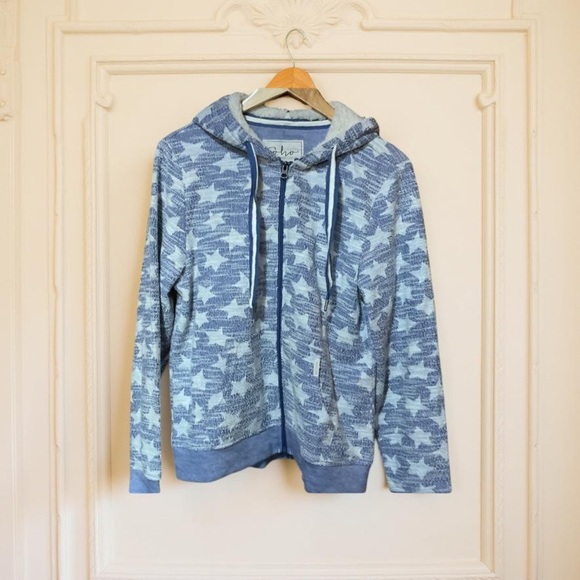 NWT Soho hoodie cream & blue stars,fall,cozy,cool,fur lined,full zip,soft,comfy - Picture 2 of 5